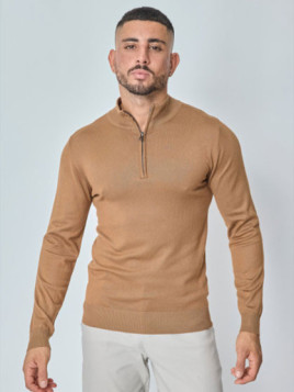 Pull col montant zippé style moderne - Camel
