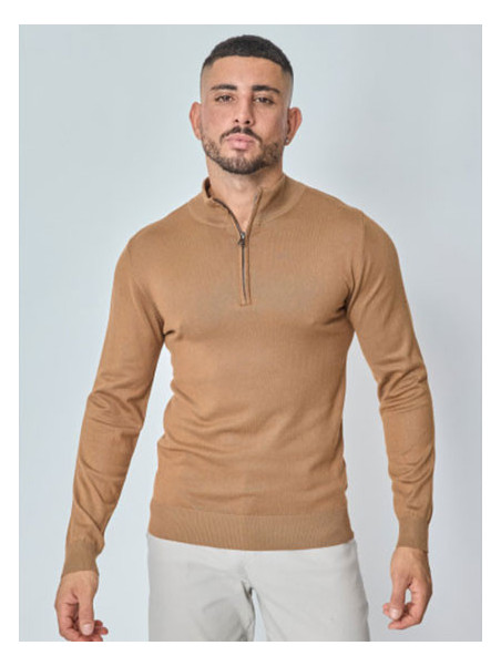 Pull col montant zippé style moderne - Camel