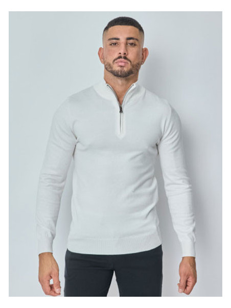 Pull col montant zippé style moderne - Blanc
