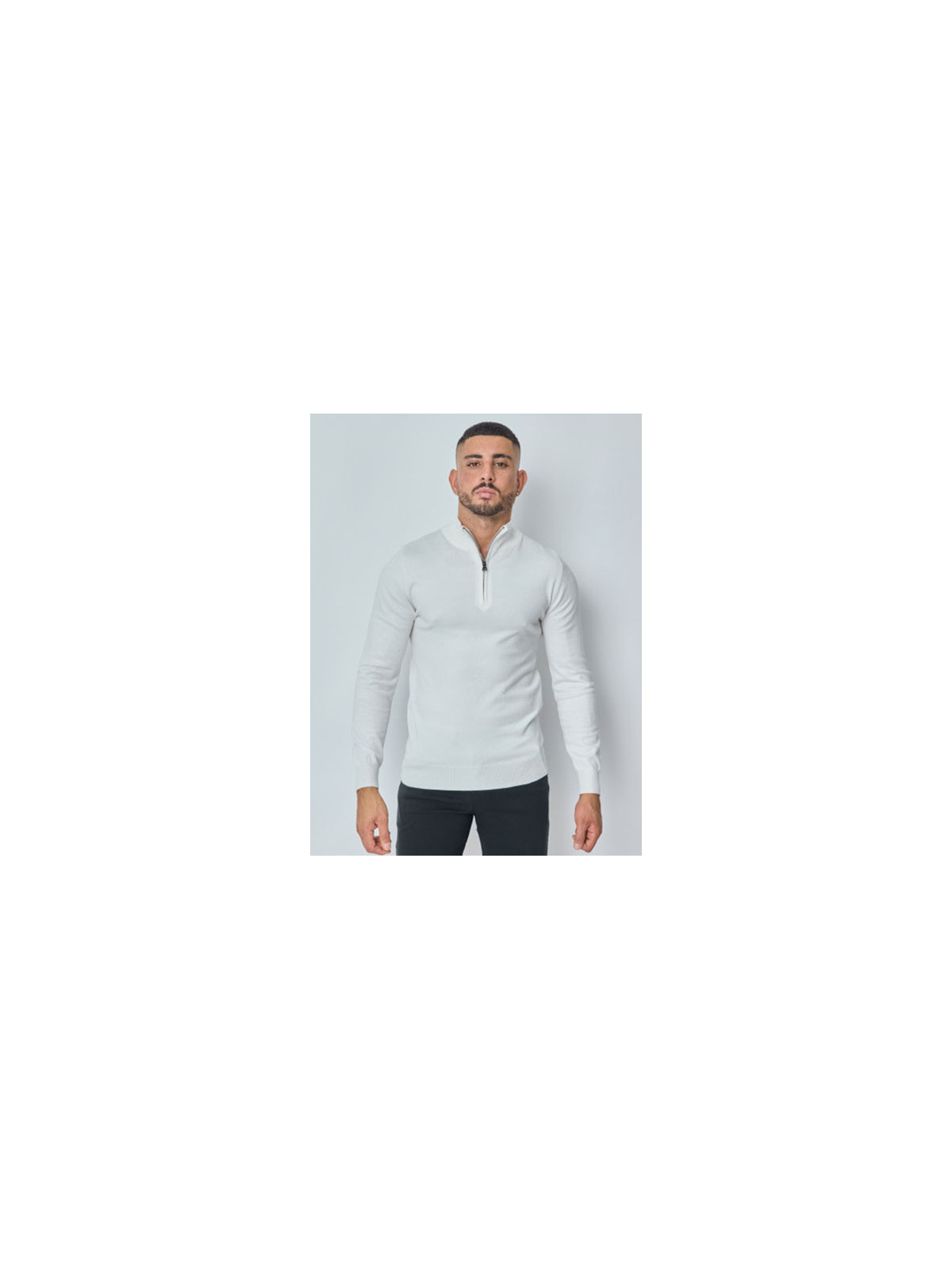 Pull col montant zippé style moderne - Blanc