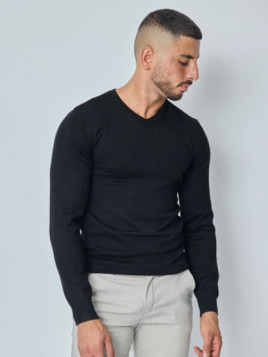 Pull Col V léger classique - Noir