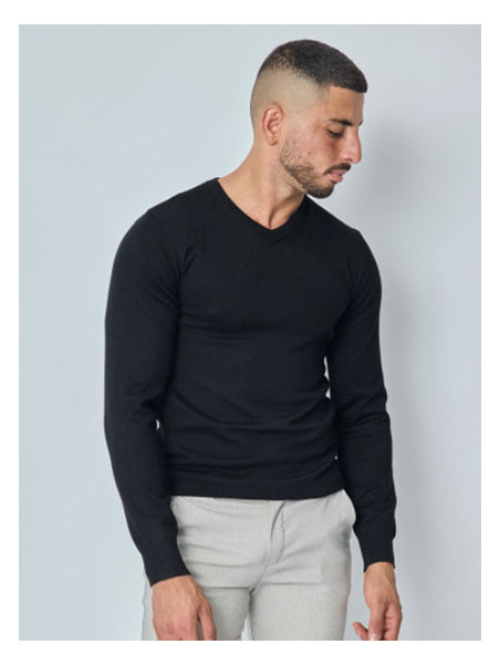 Pull Col V léger classique - Noir