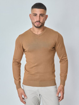 Pull Col V léger classique - Camel