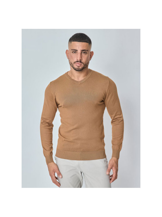 Pull Col V léger classique - Camel