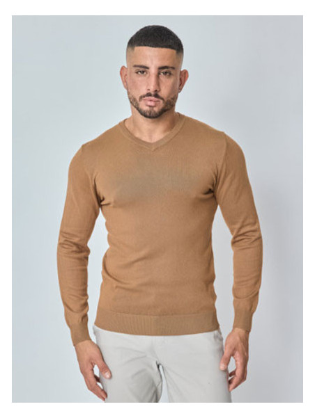 Pull Col V léger classique - Camel