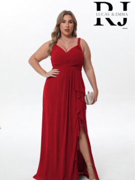 Robe de soirée à volants et fente latérale