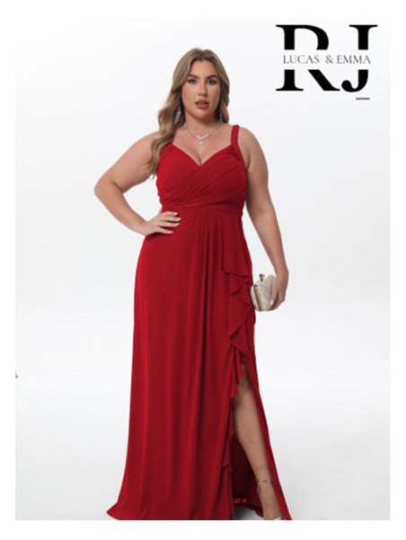 Robe de soirée à volants et fente latérale