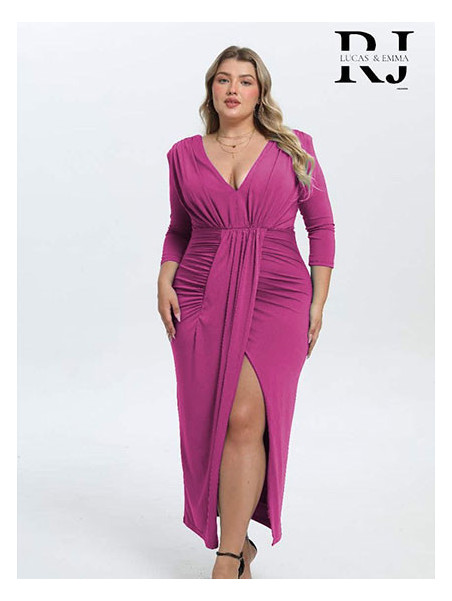 Robe Elégante à Fente  Manches 3/4