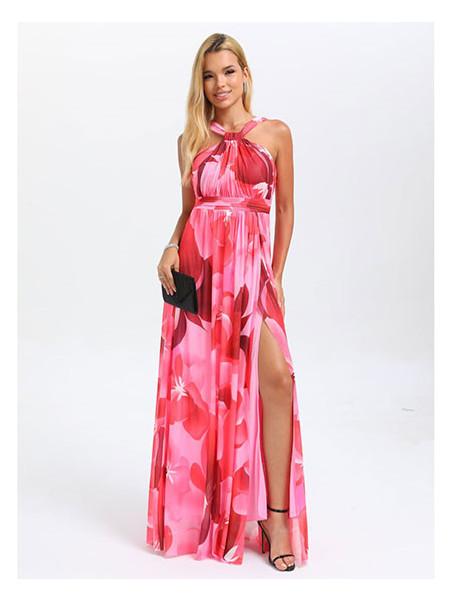 Robe Fleurie à Fente Latérale