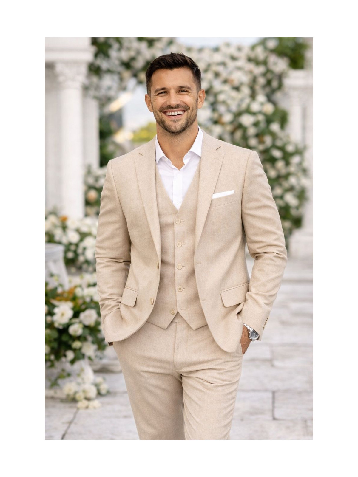 Costume homme beige 3 pièces