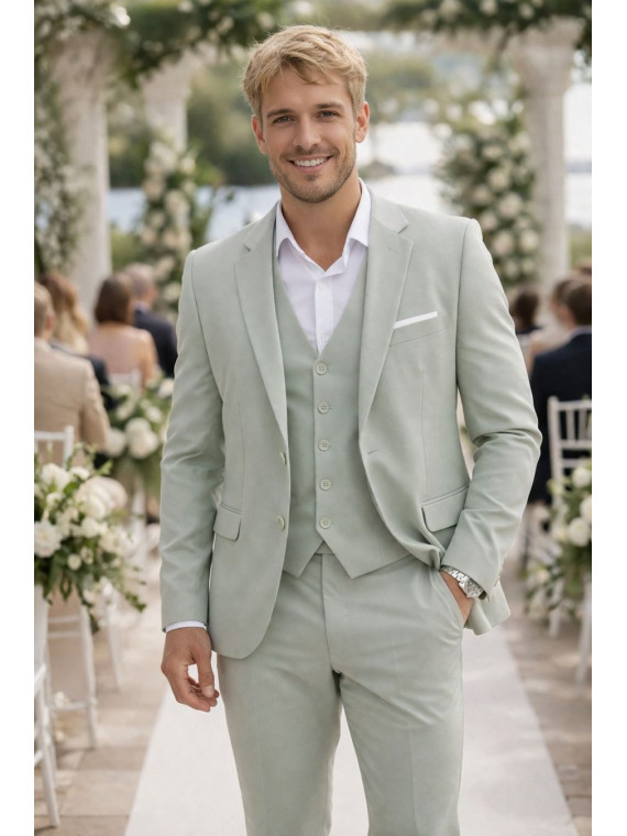 Costume homme vert sauge 3 pièces
