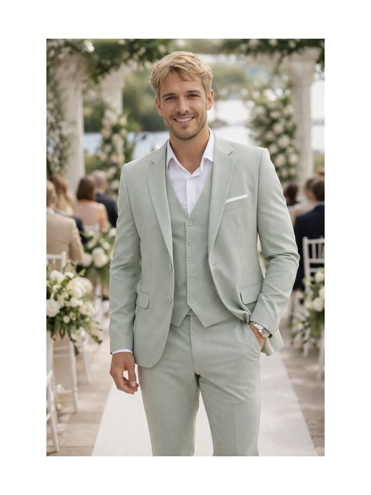 Costume homme vert sauge 3 pièces