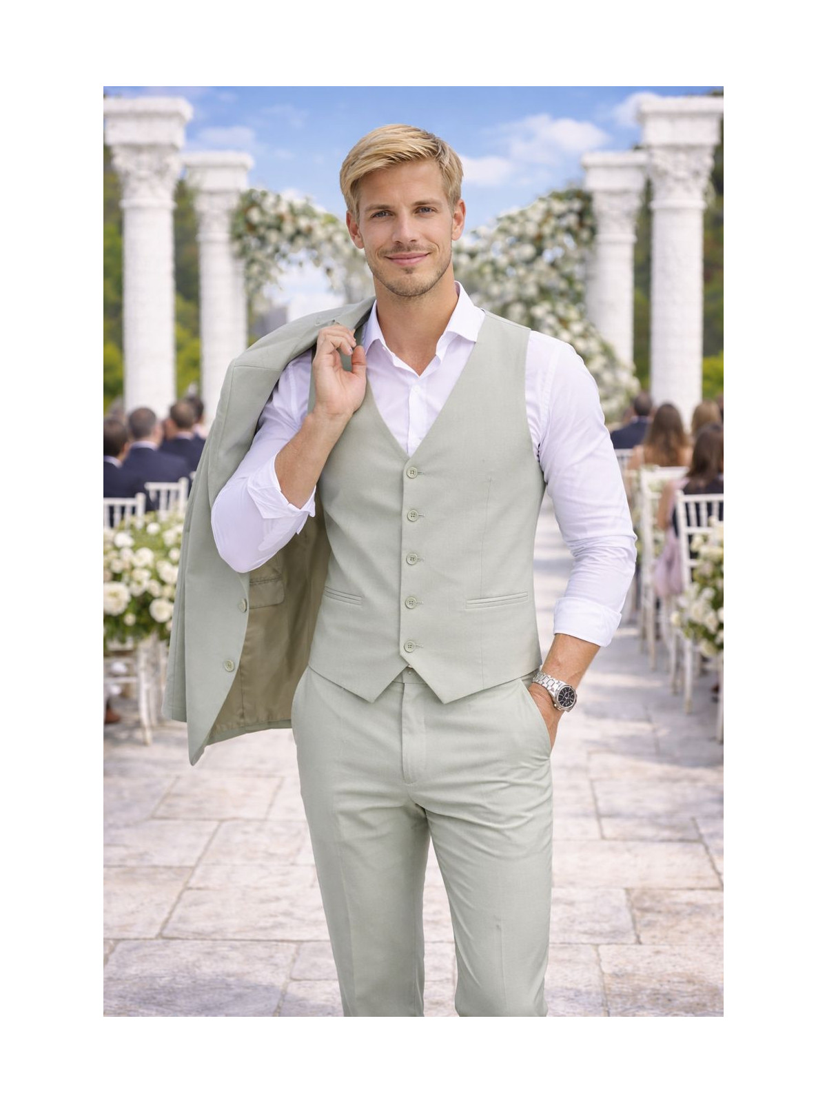 Costume homme vert sauge 3 pièces